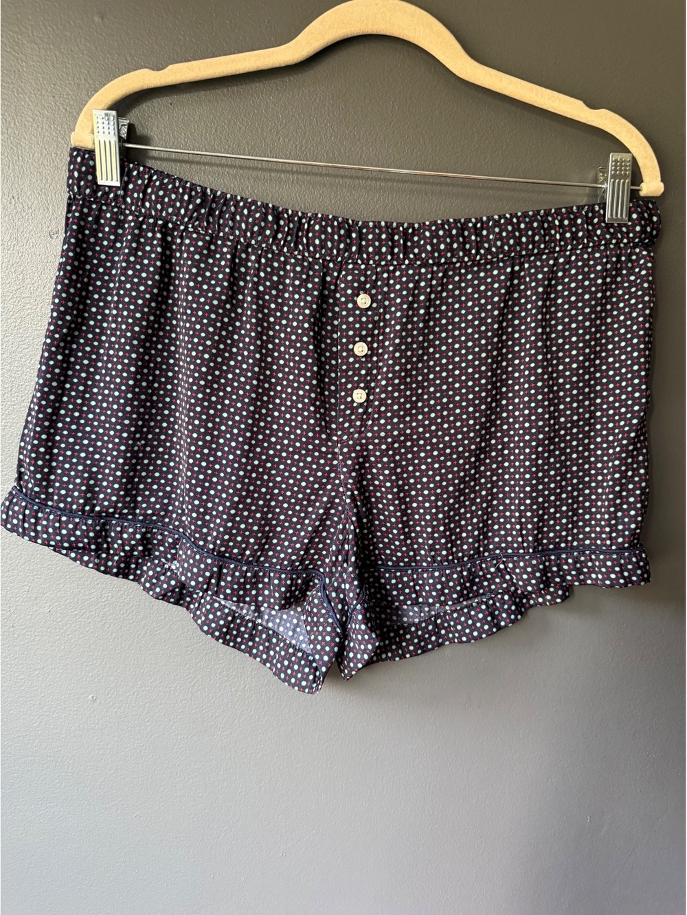 Aerie Polka Dot Ruffle Hem Lounge Shorts with Button Detail